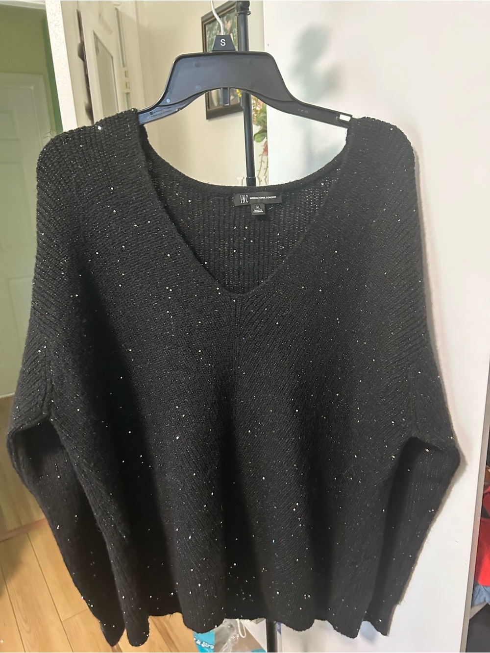Black V-Neck Sparkle Women's Sweater